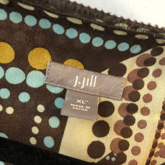 J. Jill Womens Geometric Print Silk Pleated Blouse Brown & Blue XL - Picture 3 of 4